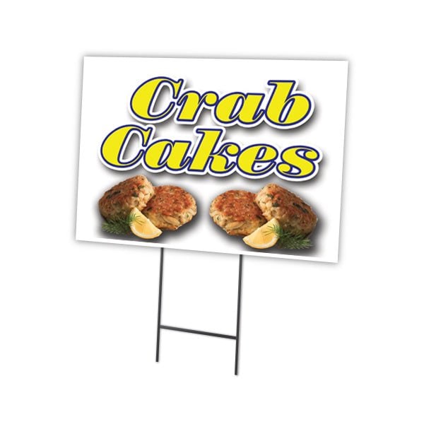 Crab Cakes Yard Sign & Stake outdoor plastic coroplast window, C-1216-DS-Crab Cakes